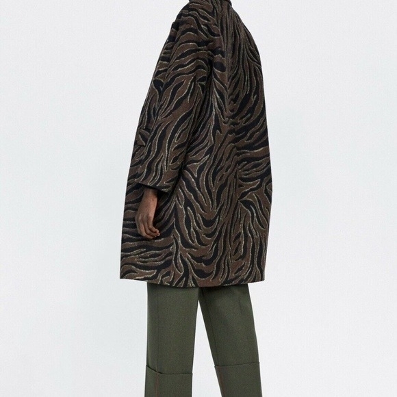 Brand New Zara Brown Patterned Trench Coat - Picture 3 of 5